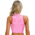 thumbnail image 3 of YONGHS Women's Lace Up Sleeveless Crop Top Camisole Vest Shiny PVC Leather Fitted Tanks Pink XL, 3 of 6