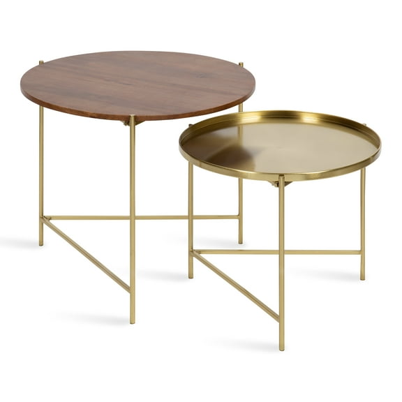 Kate and Laurel Ulani Modern Nesting Coffee Table, Set of 2, Walnut and Gold, 22.5 x 20.25, Decorative Sophisticated Mango Wood and Metal End Tables for Display and Storage