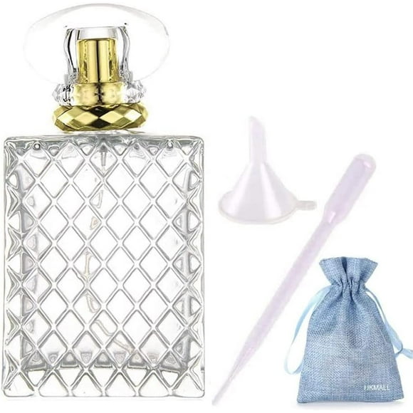 shiyou-- 100 ml (3.4 oz) Large Clear Thick Glass Empty Bottle, Gold Spray Perfume Bottle Atomizer Bottle Makeup Tool (Gold) 1pc Free Funnel Filler 1PC Free 3ml dropper 1pc free Storage Gift bag