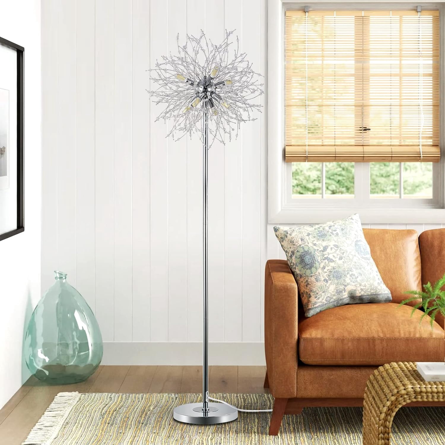Miniyam 69 inch Crystal Floor Lamp, Modern Standing Lamp with K9 Crystal, LED Floor Lamp with On/Off Foot Switch, Gold