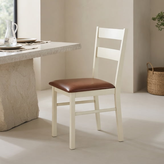 Barara King PU Leather Kitchen Chair Set of 2 with Armless Design and Wooden Frame for Dining Set, Home, Cafe Seating, White