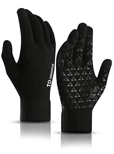 Winter Knit Gloves Touchscreen Warm Thermal Soft Lining Elastic Cuff Texting Anti-Slip for Men Cycling Ski Gloves Mittens