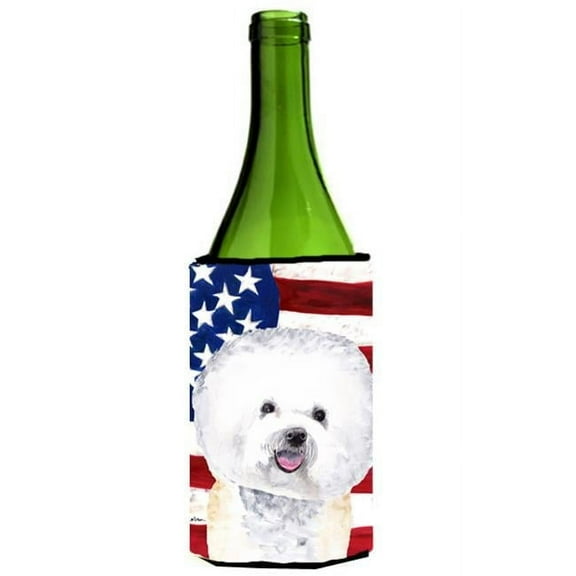 Usa American Flag With Bichon Frise Wine bottle sleeve Hugger - 24 oz.