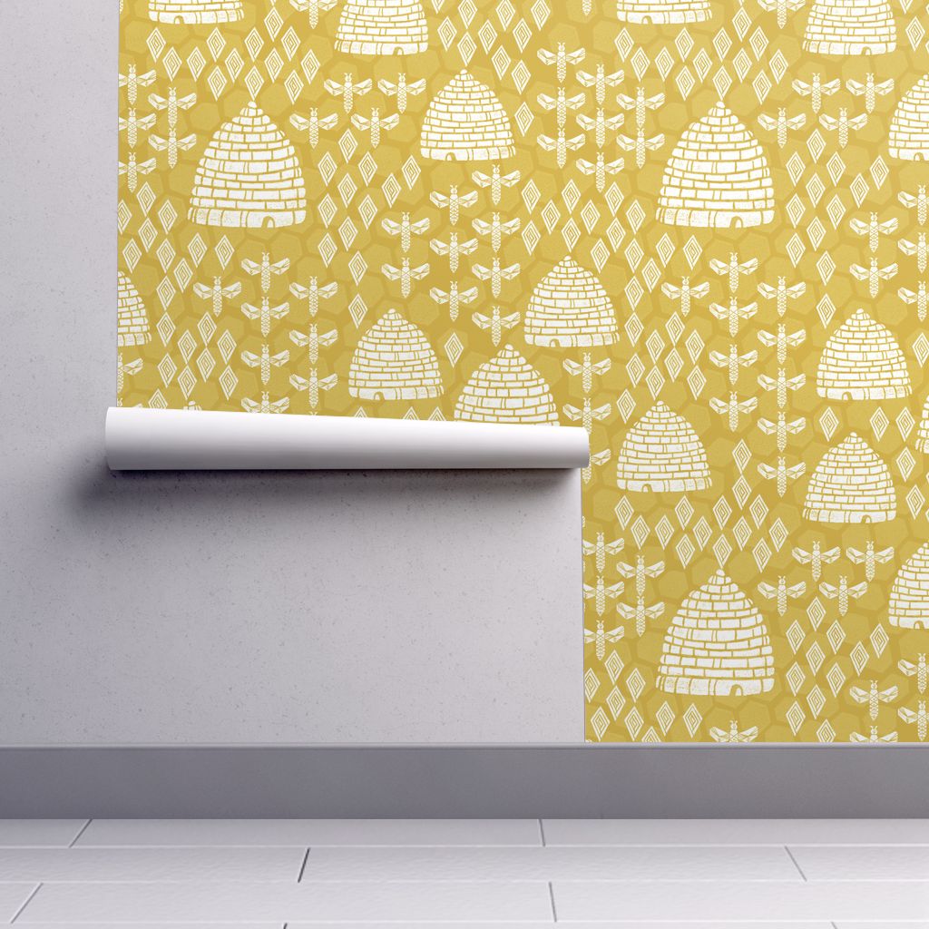 Peel-and-Stick Removable Wallpaper Bee Hives Bumble Hive Spring Florals