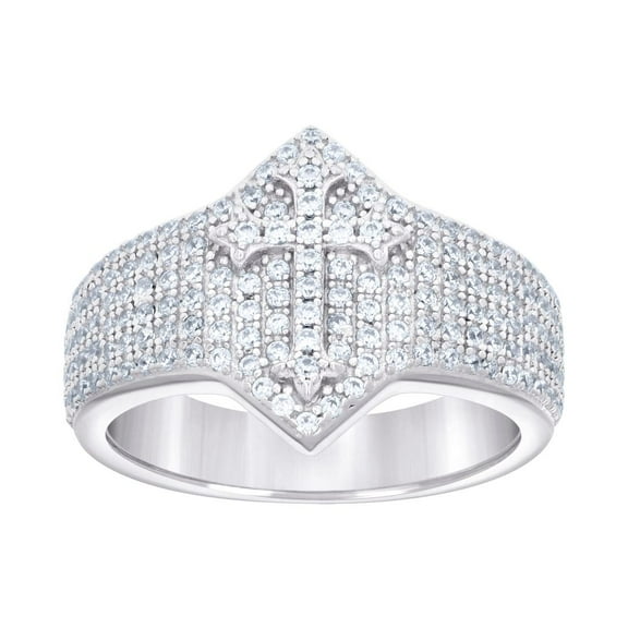 925 Sterling Silver Mens Cubic Zirconia Cross Religious Ring Size 9 Ring for Men - 7.7 Grams