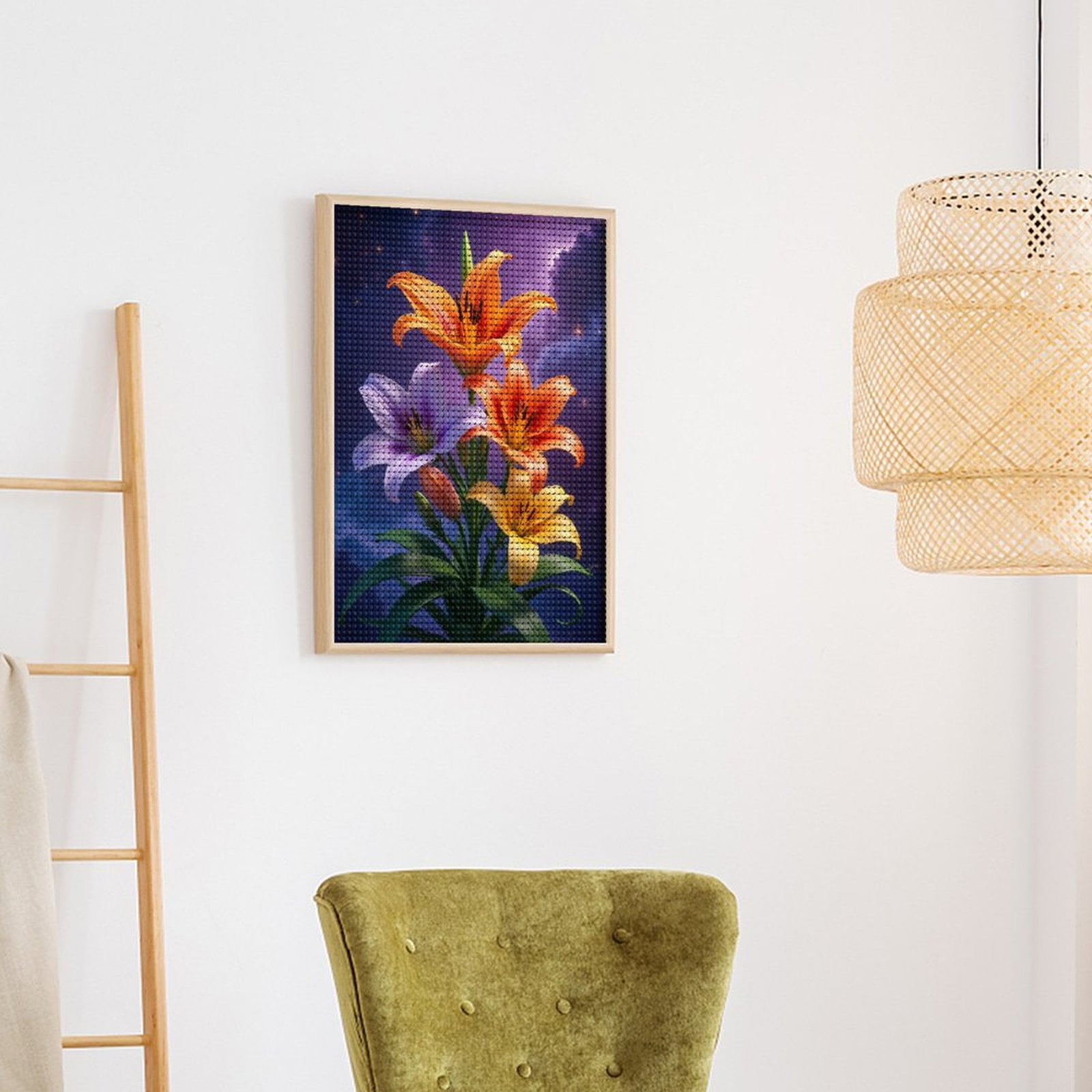 Diamond Art Kits for Adults, Lilies Cosmic Night Sky Blossoms 5D Diamond Painting Kits for Adults Beginners, DIY Full Drill Diamond Painting, Gem Art and Crafts 12x16