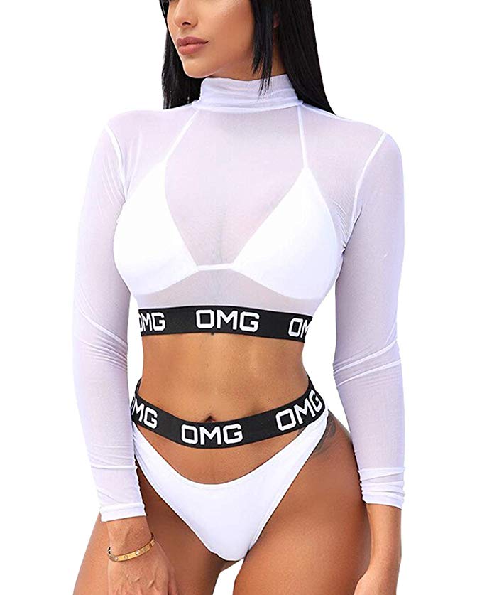 long sleeve mesh swimsuit