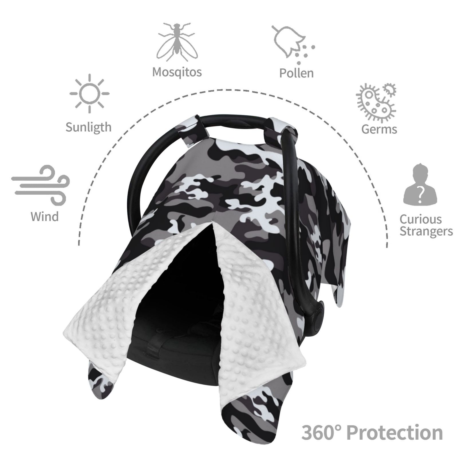Car Seat Cover Baby - Black Grey White Camouflage Breathable Infant Car Seat Cover for Baby Carseat, Lightweight Comfort Baby Essentials Must Haves Newborn Stuff for Girl Boy