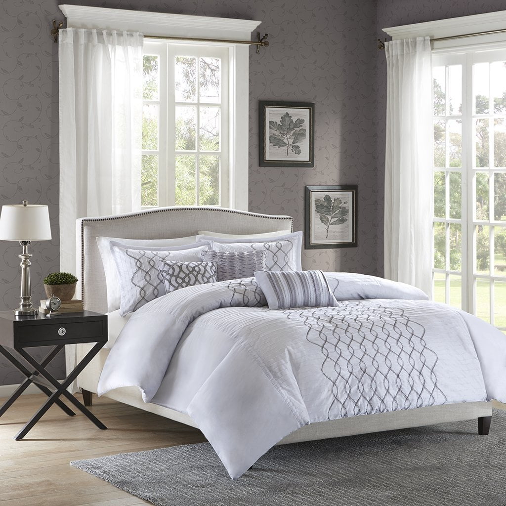 Madison Park Iris 6 Piece Duvet Cover Set, King/California King, Silver ...