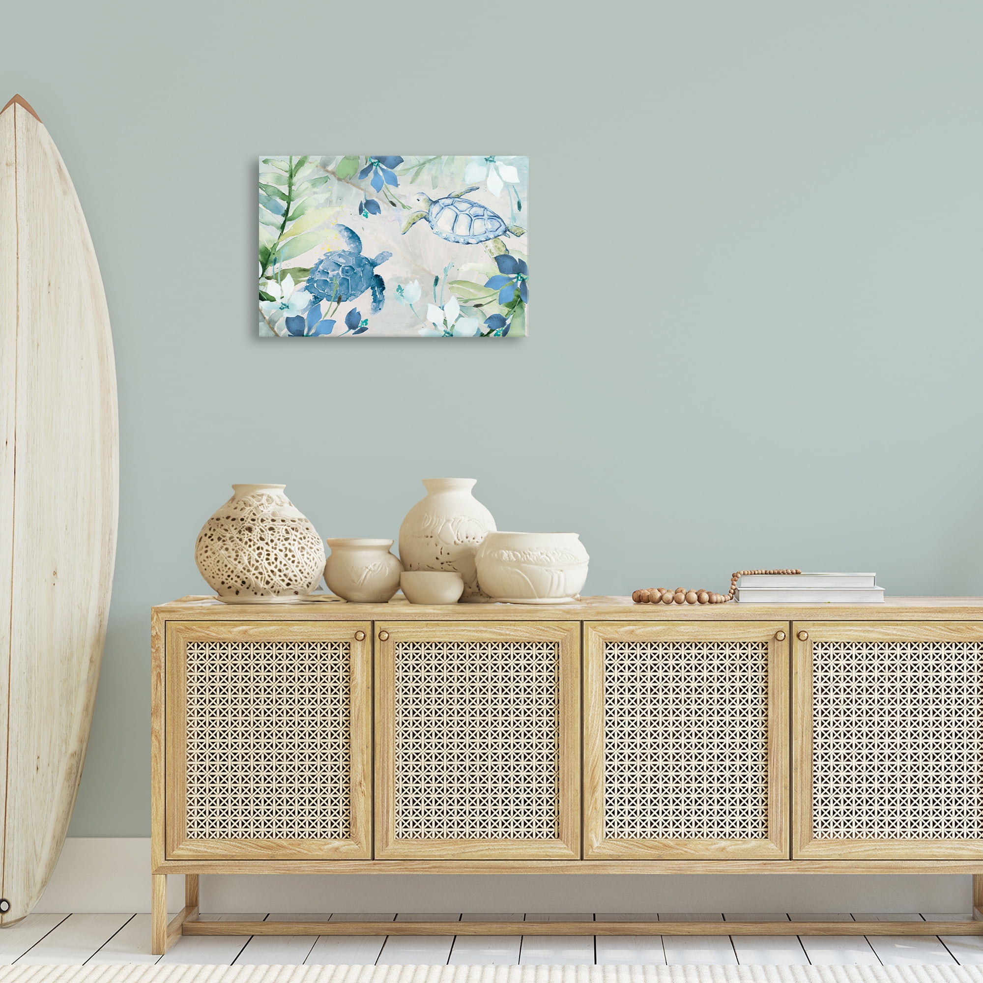 Stupell Industries Turtles Among Flowers Coastal Painting Gallery Wrapped Canvas Art Print Wall Art, 24 x 16