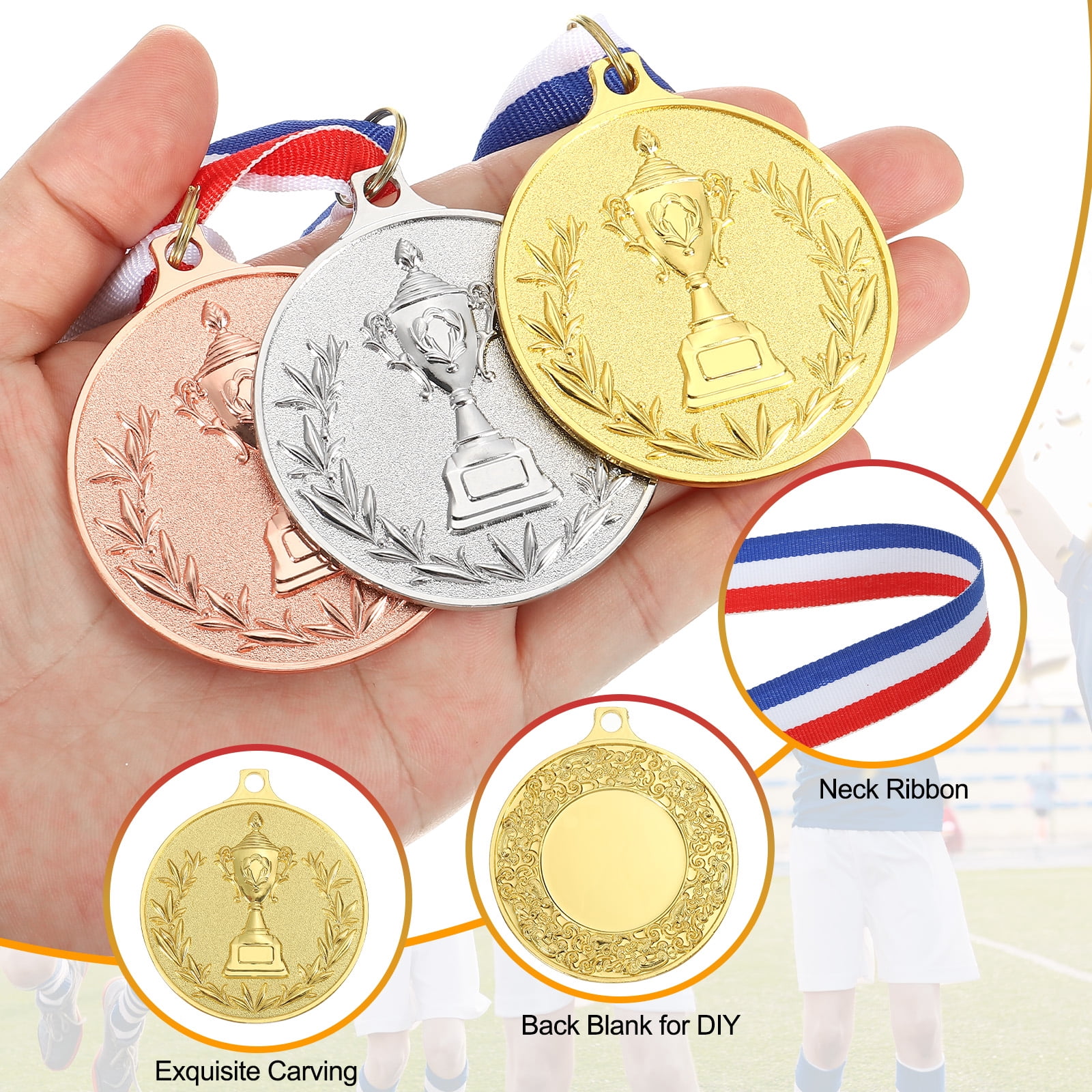 Uxcell 2 Inch Gold Award Medals Metal Winner Medals with Neck Ribbon Trophy Style for Team Sports Games Party Favors 18 Pieces