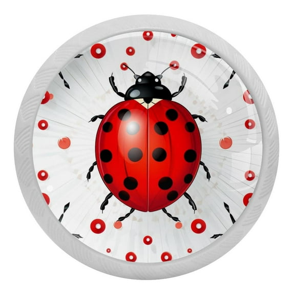 4 Pcs Ladybug Crystal Glass Drawer Knob Pull Handle Ergonomic 30mm Glow in The Dark Furniture Cabinet Handle for Kitchen Dresser Cupboard Wardrobe