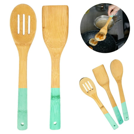 2 Bamboo Spoon Spatula Wooden Set Kitchen Cooking Mixing Tools Utensil Non