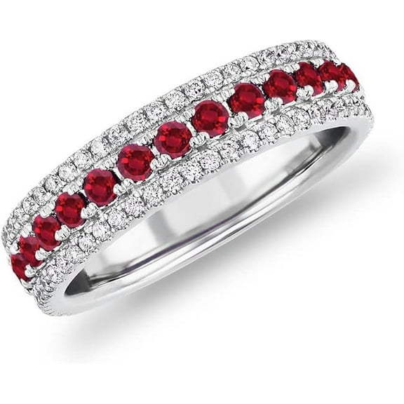 beryl_creation 2.00 Ct Round Cut Red Ruby Wedding Engagement Band Ring 14K White Gold Plated 925 Sterling Silver For Women's -4