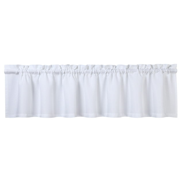 Waffle Weave Waterproof Valance Curtain – White, Textured, Washable Short Café Panel for Kitchen or Bathroom Windows – Rod Pocket Design – Modern Home Décor – Size 60"x15", USA Specification