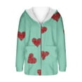 thumbnail image 5 of successthop Cozy Cardigans for Women Flannel Fuzzy Coat with Pockets Long Sleeve Hooded Streetwear Heart Outwear Green, 5 of 5