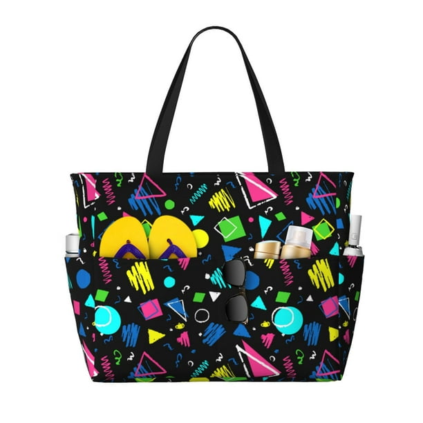 Fotbe Geometric 1980s Styled Bolsa de Viaje para Playa - Resistente al Agua, Bolsa Tote de Gran Capacidad y Ligera con 7 Bolsillos para Mujeres y Hombres
