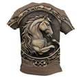 thumbnail image 4 of Zylanna Men's Short Sleeve T-Shirts, Crew Neck Relief Steed Print Summer Lightweight Daily leisure Tops for Men Coffee Size L, 4 of 6