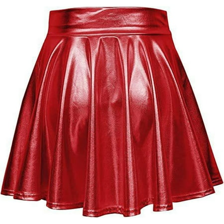 

ZAGHNRENJ Womens Metallic Skirt A Line Pleated Skirt Shiny Polyester Fiber Pleated Solid Color Mini Flowy Hem for Party ACE-1189