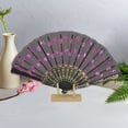 thumbnail image 4 of Unique Bargains 1 Pc Sequins Folding Fan for Masquerade Pink Cotton Linen, 4 of 5