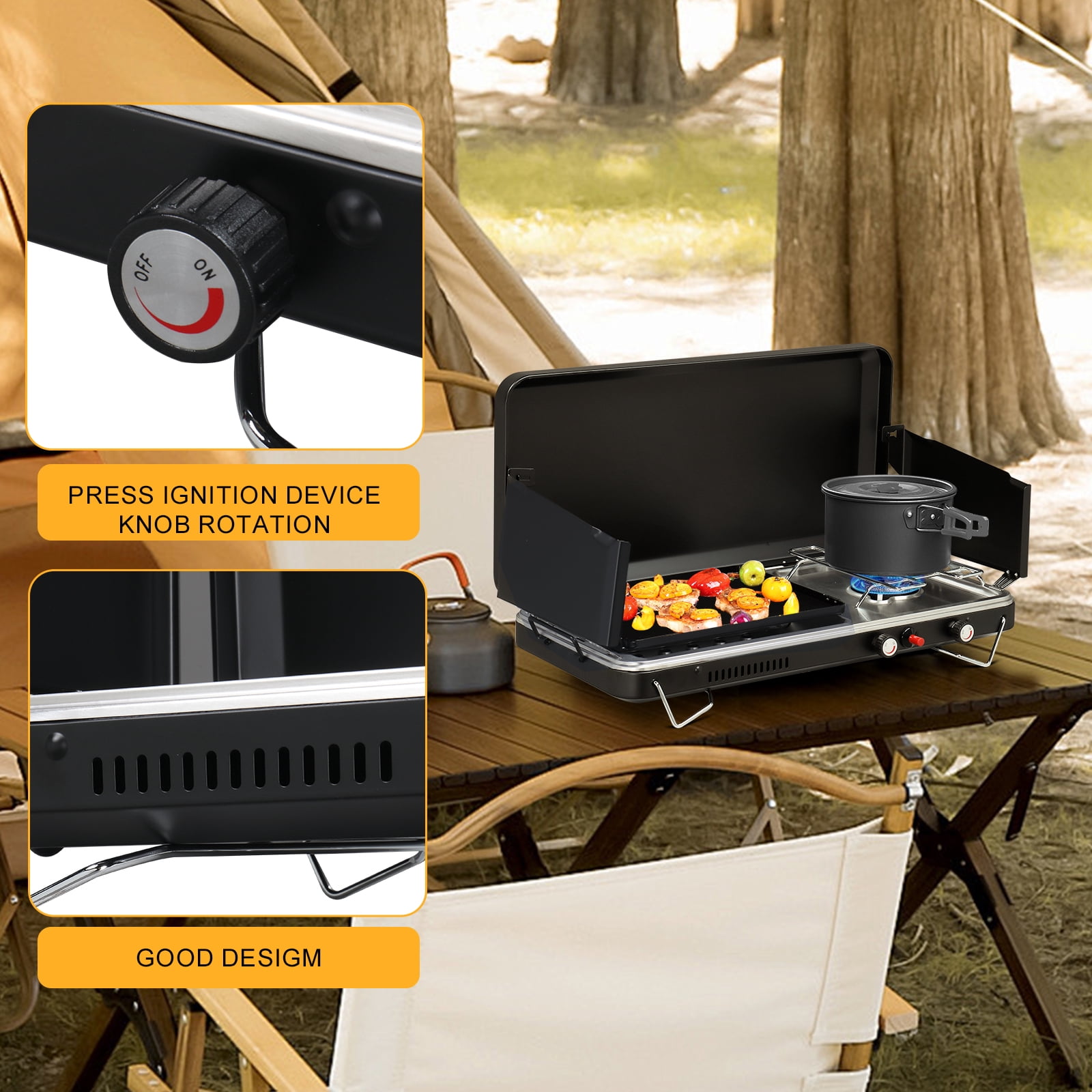 UBesGoo 2 Burner Propane Griddle + Camping Stove