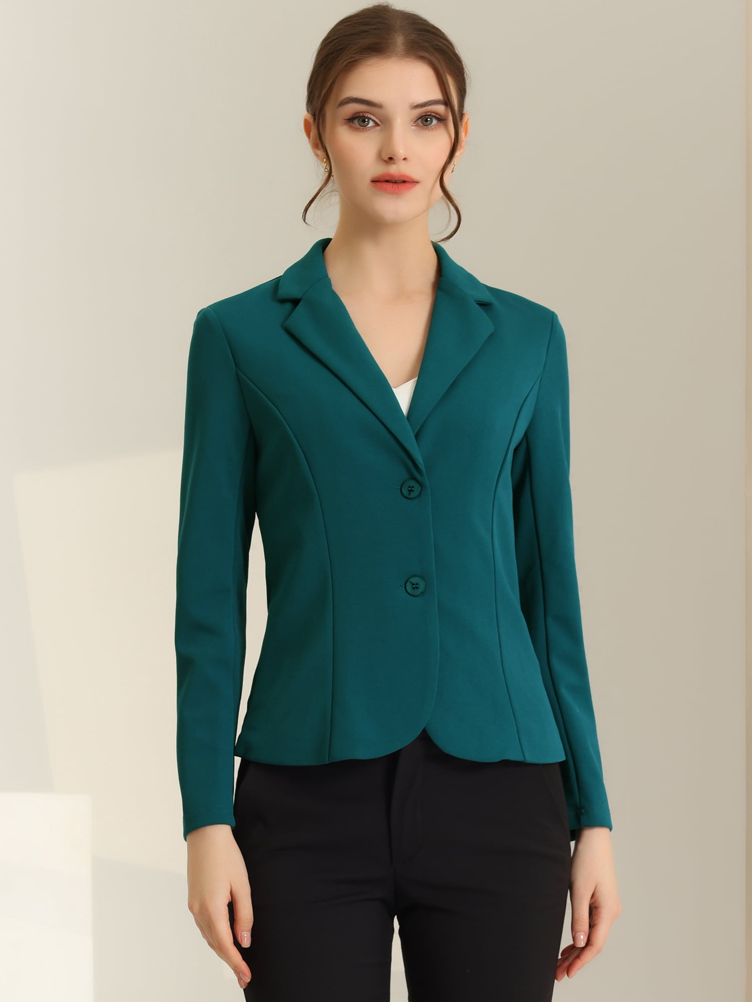 DARING DIVA Women's Office Work Lapel Collar Stretch Blazer XS Peacock Blue