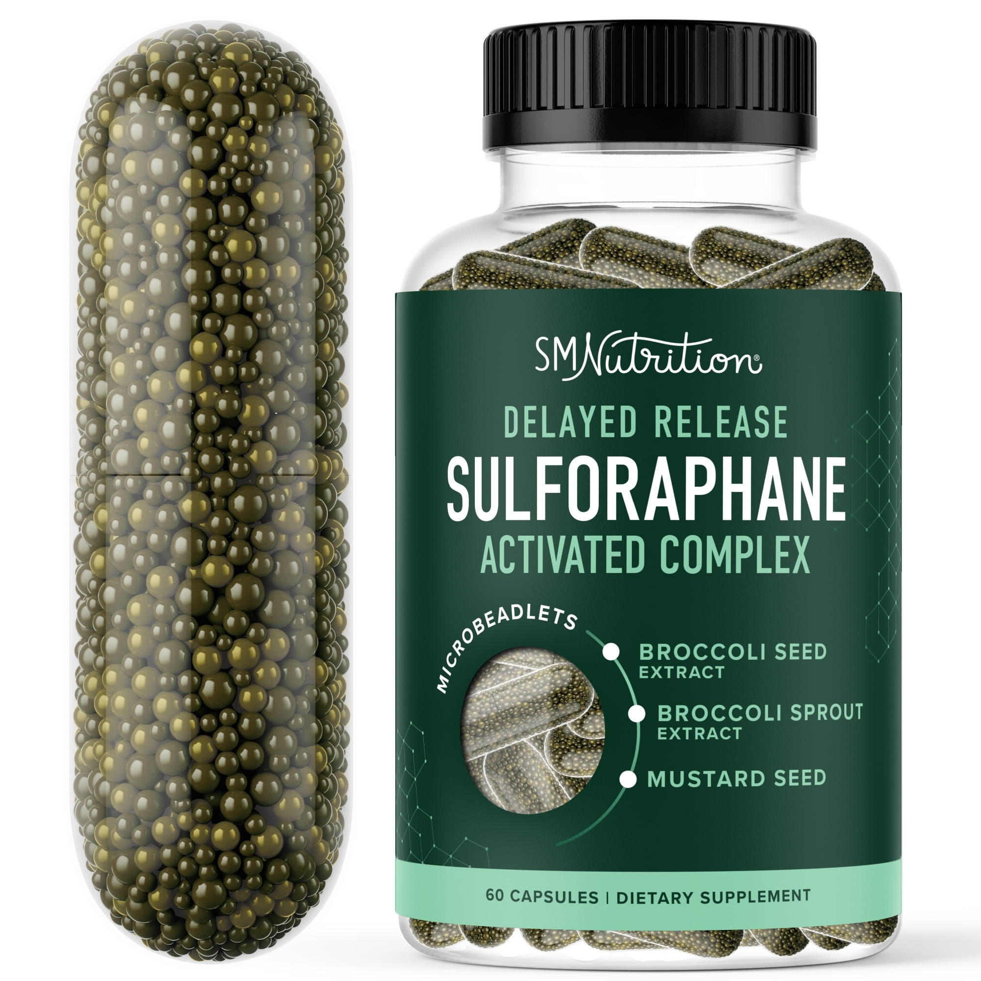 50MG Sulforaphane Supplement from Broccoli Sprouts | NRF2 Activation with Glucoraphanin, Myrosinase & Antioxidants | Support Cellular & Immune Health | Broccoli Seed Microbeadlets, Vegan 60 Count