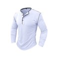 thumbnail image 3 of Fall Men Casual T-shirt Polyester Slim Fit Tops With Long Sleeve Henley Neck Button Closure Streetwear, 3 of 7