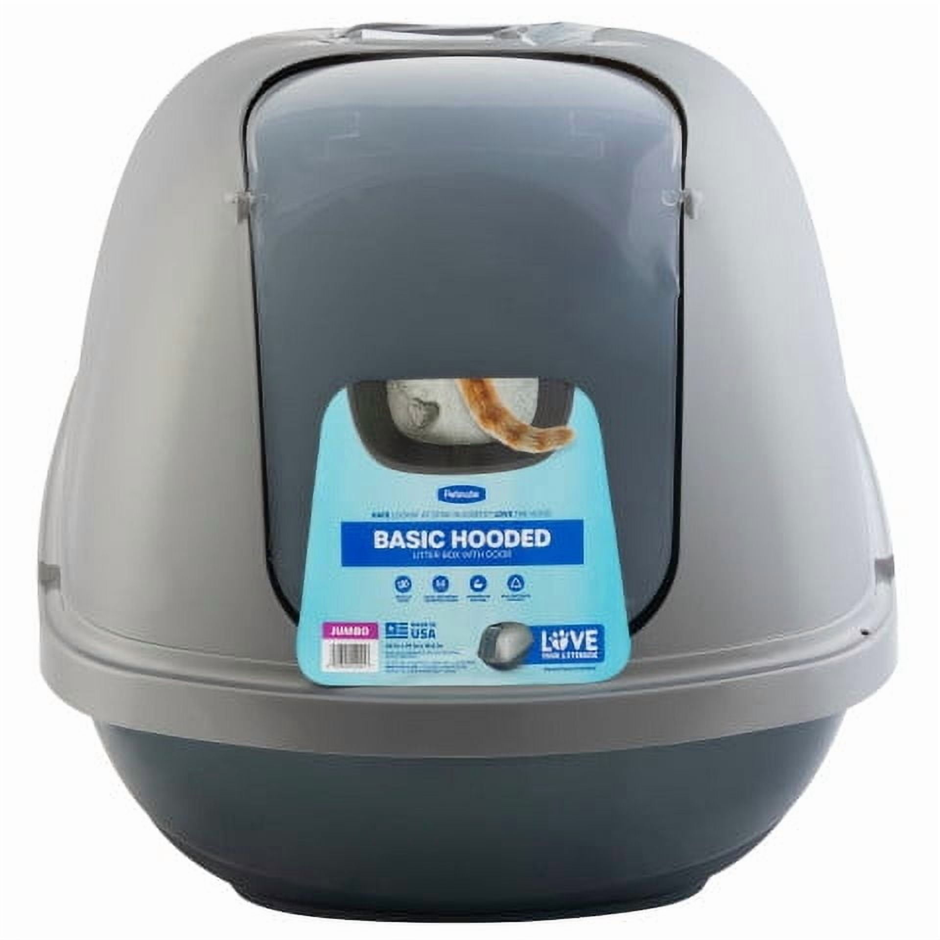 Petmate Jumbo Basic Hooded Plastic Cat Litter Pan, Enclosed Cat Litter Box, XL, Pearl Silver Blue