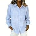 thumbnail image 2 of YHAJDS Shirts Womens Tops Trendy Spring Summer Long Sleeve Striped And Linen Regular Button Down Shirt, 2 of 5
