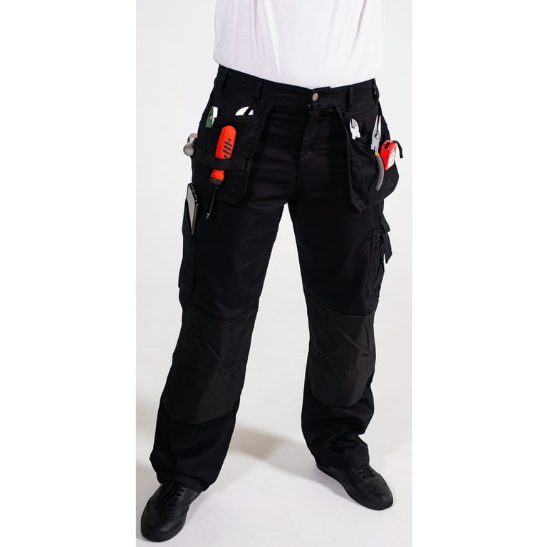Mens Cargo Combat Work Pants Hi Viz Utility Trousers Holster & Knee Pad  Pockets