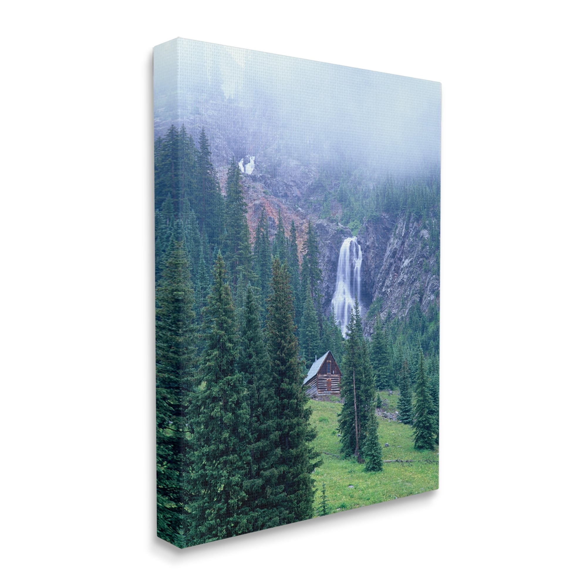 Stupell Industries Forest Cabin Waterfall Fog Landscape Photography Gallery Wrapped Canvas Print Wall Art