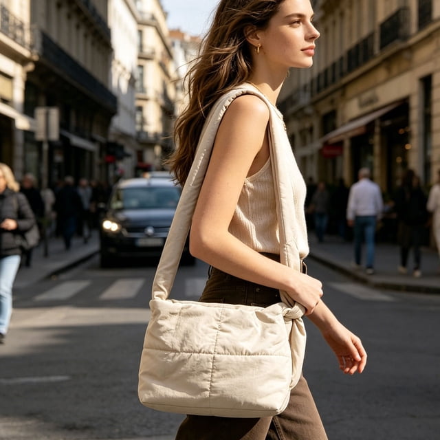 Bolso bandolera acolchado de nailon para mujer – Bolso cruzado de color liso para ir al trabajo, bolso pequeño de gran capacidad para guardar artículos esenciales diarios.