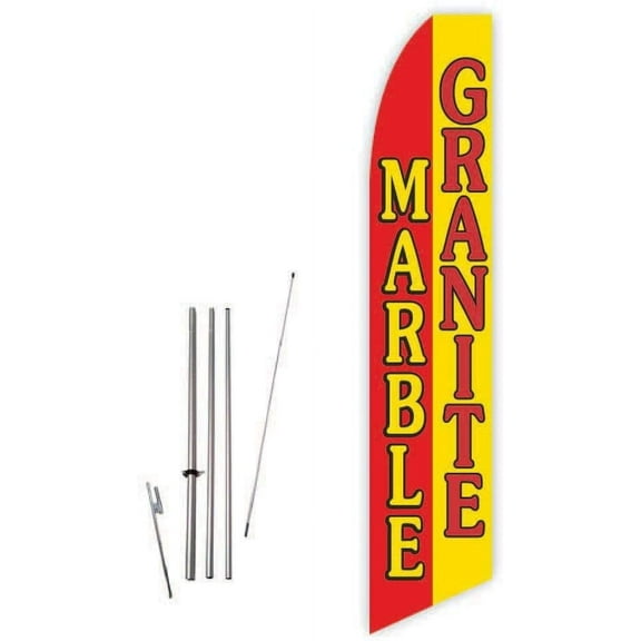 Marble Granite Red/Yellow Super Novo Feather Flag - Complete with 15ft Pole Set and Ground Spike