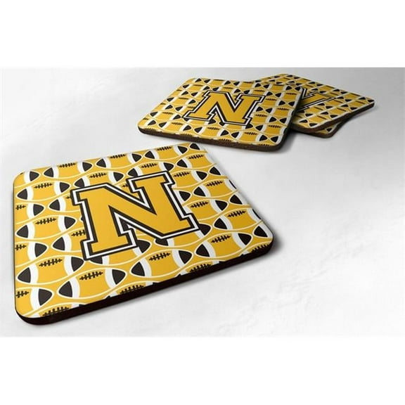 Letter N Football Black, Old Gold & White Foam Coaster - Set of 4