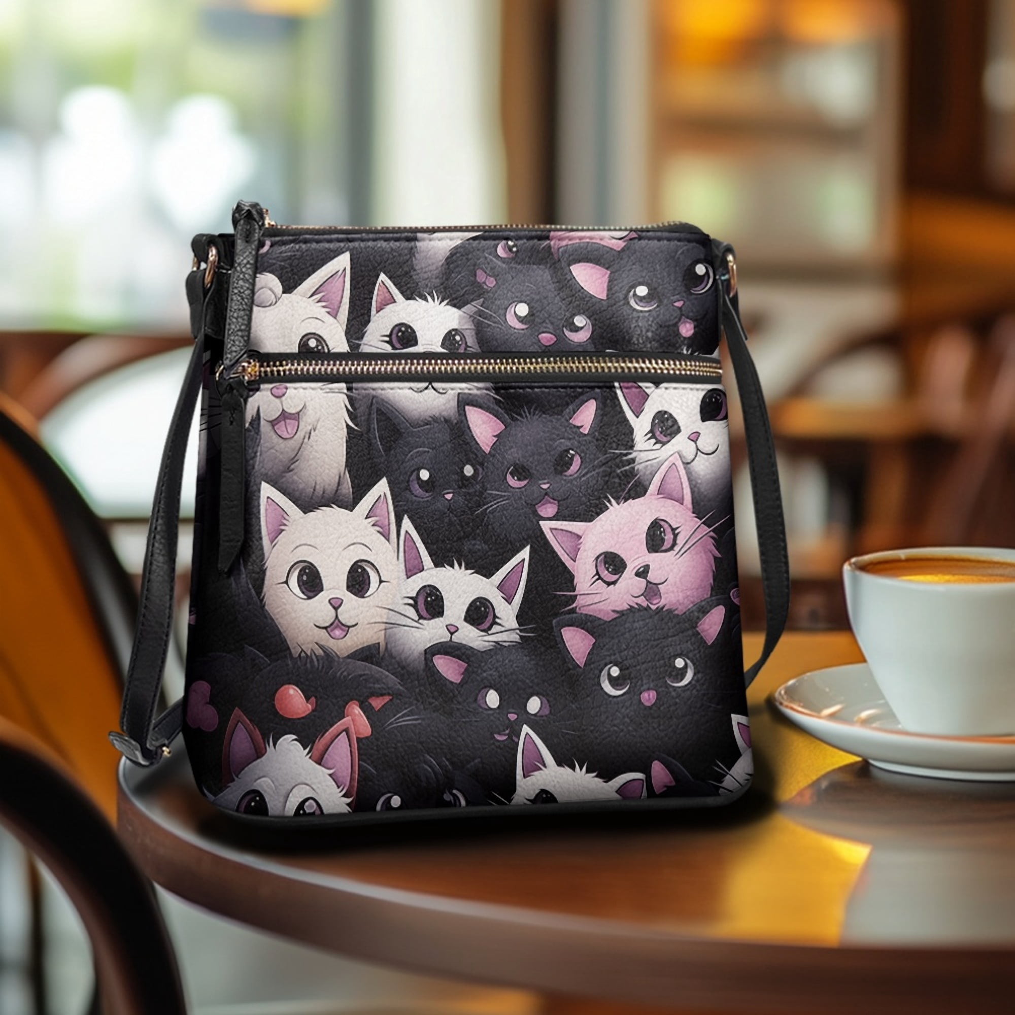 Kuiaobaty Kitten Print Crossbody Bag for Women Waterproof, Trendy Lightweight Vegan Leather Crossbody Purse Medium Size, Roomy Shoulder Bag with Adjustable Strap for Travel & Dating