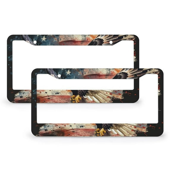 License Plate Frame American Eagle USA Flag Car Front License Plate Frame 2 PCS Memorial Day Quality Aluminum Metal License Plate Cover Fits All Car