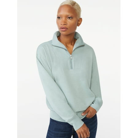 Free Assembly Women's Half Zip Sweatshirt with Collar
