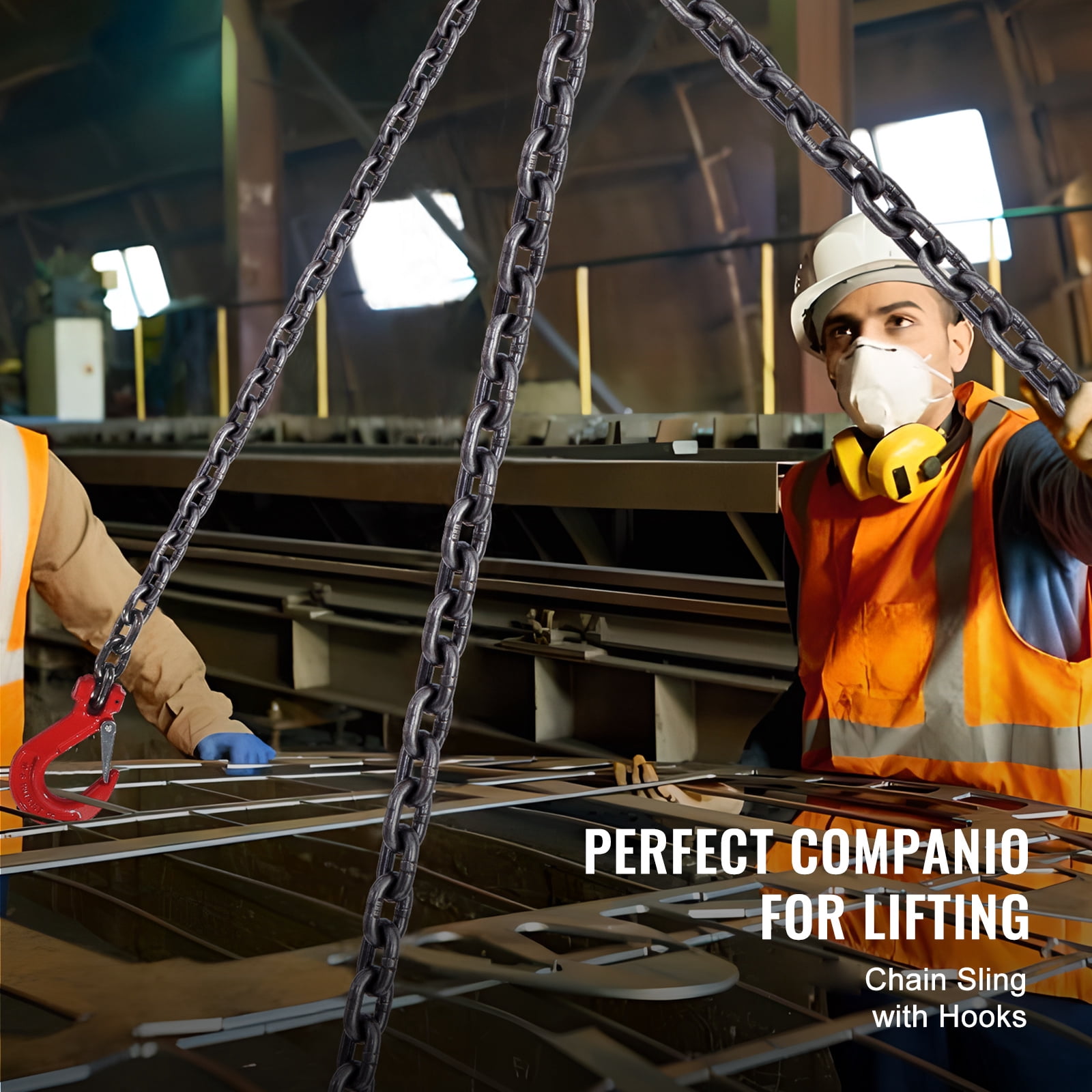 KFFKFF Chain Sling, 5/16 inch x 10 ft Chains for Lifting with Hooks, G80 Engine Hoist Chains, 11000 lbs/5 Ton Chains for Lifting Slings for Engine Hoist, Engine Lifting Chain with 4 Leg Grab Hooks