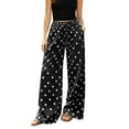 thumbnail image 2 of Endives Women's Wide Leg Pant Polka Dot Summer Satin Pants Casual Straight Leg Pants Beach Vacation Pants for Women Lounge Pant Daily Wear Leisure Black XXL, 2 of 6