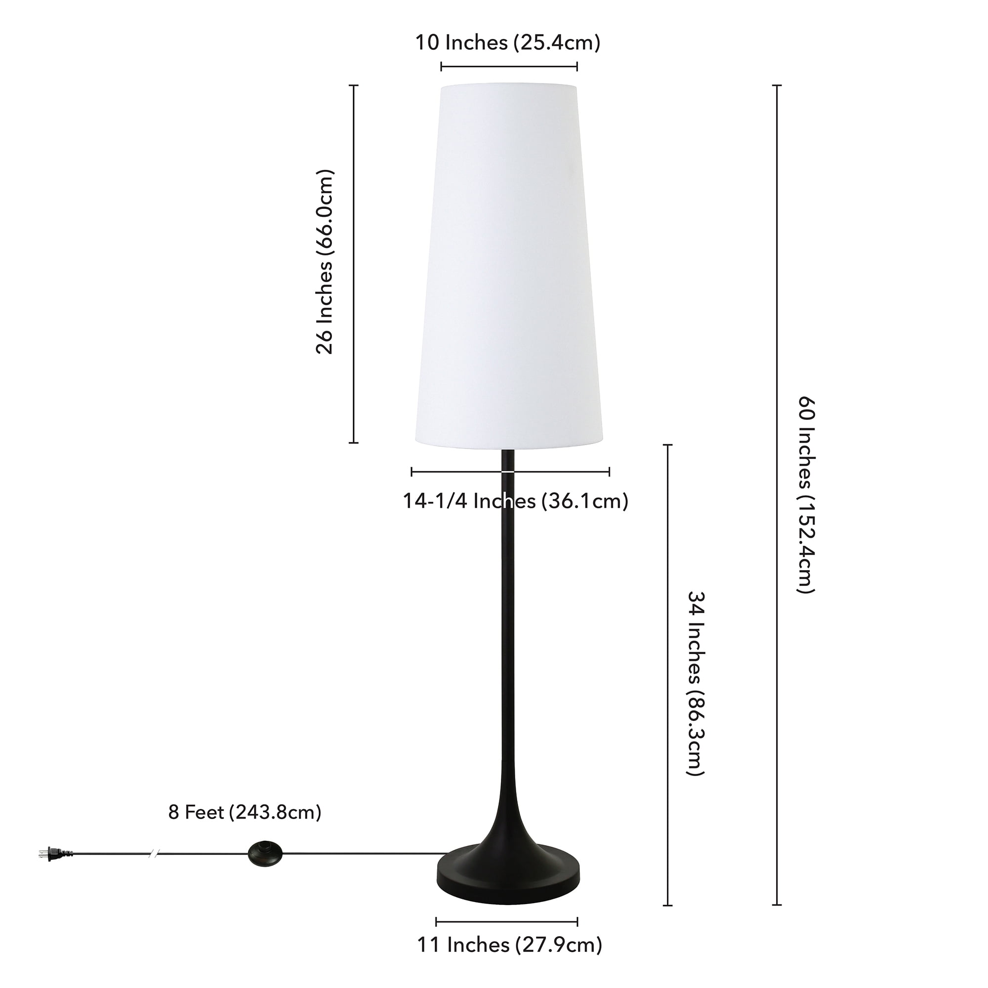 Evelyn&Zoe Yana 60" Tall Floor Lamp with Fabric shade in Blackened Bronze/White