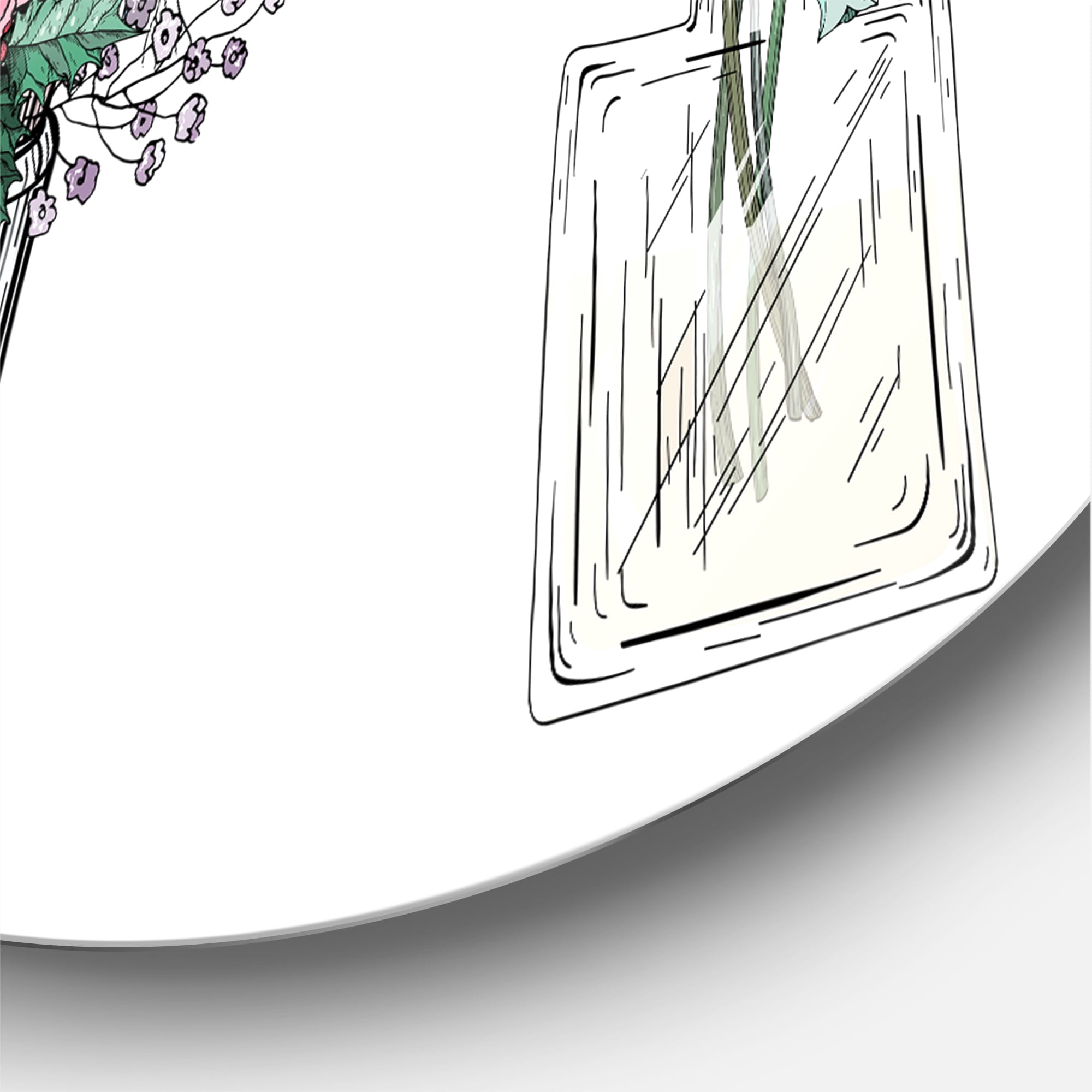 Designart 'Transparent Vases With Bouquets of Wildflowers I' Farmhouse Circle Metal Wall Art 29x29 - Disc of 29