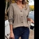 thumbnail image 5 of Camisetas de Larga para Mujer, Blusas Tipo Túnica con Cuello en V, Elegantes, Informales, Acanaladas, Holgadas y Cómodas, para . Caqui M, 5 of 8