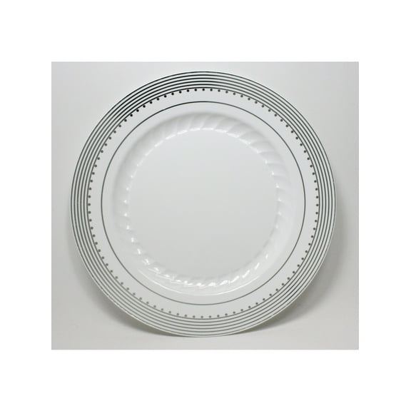 Princess Silver 10 1/4" White Dinner Plastic Plates w/ Silver Stripes and Dots *Case of 100*
