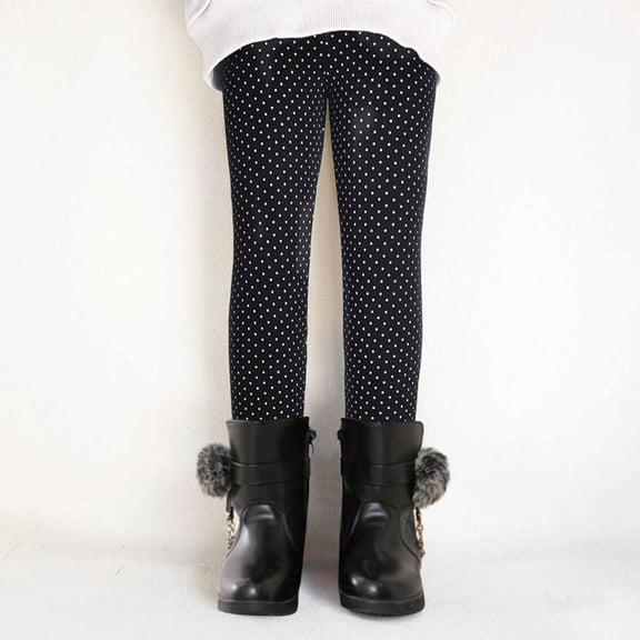 FAMTKT Girls Winter Fleece Leggings Warm Thick Thermal Pants Stippled Printing Brushed Warm Casual Plush Leggings