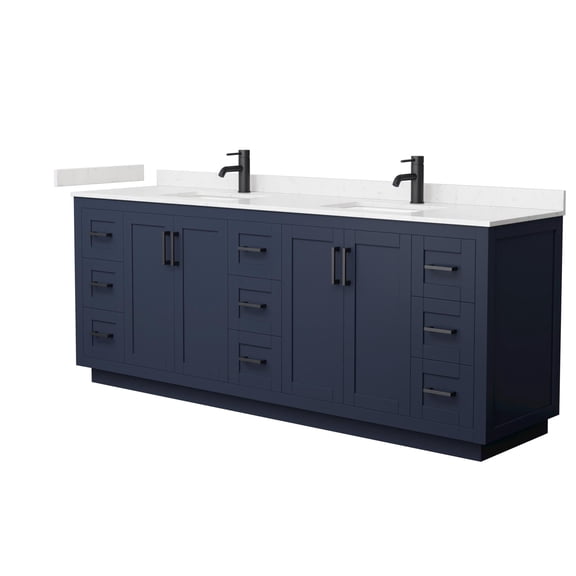 Wyndham Collection Miranda 84" Wood Veneer Double Bathroom Vanity in Blue/Black
