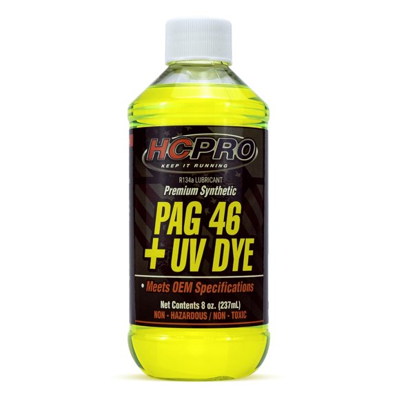 HCP46UV8 PAG 46 Viscosity Plus UV Dye Lubricant – 8oz (Pack of 1), High-Performance Oil for Auto A/C Systems, Leak Detection & Compressor Protection, Compatible with Common A/C Systems