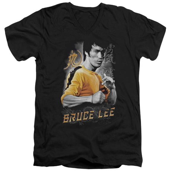 Bruce Lee Yellow Dragon S/S Adult V-Neck T-Shirt 30/1 T-Shirt Black