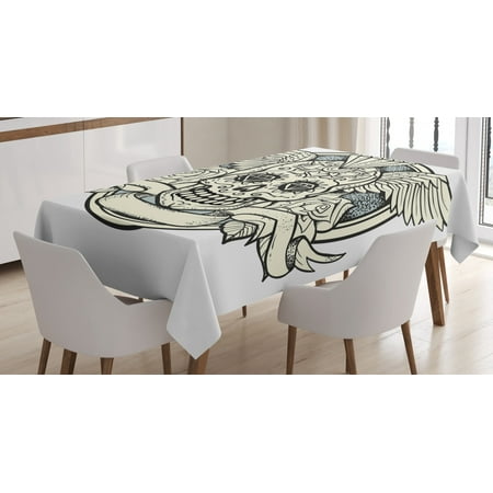 

Sugar Skull Decor Tablecloth Illustration of Calavera Diamond Figure and Roses Vintage Revival Rectangular Table Cover for Dining Room Kitchen 52 X 70 Inches Cream Grey Black by Ambesonne