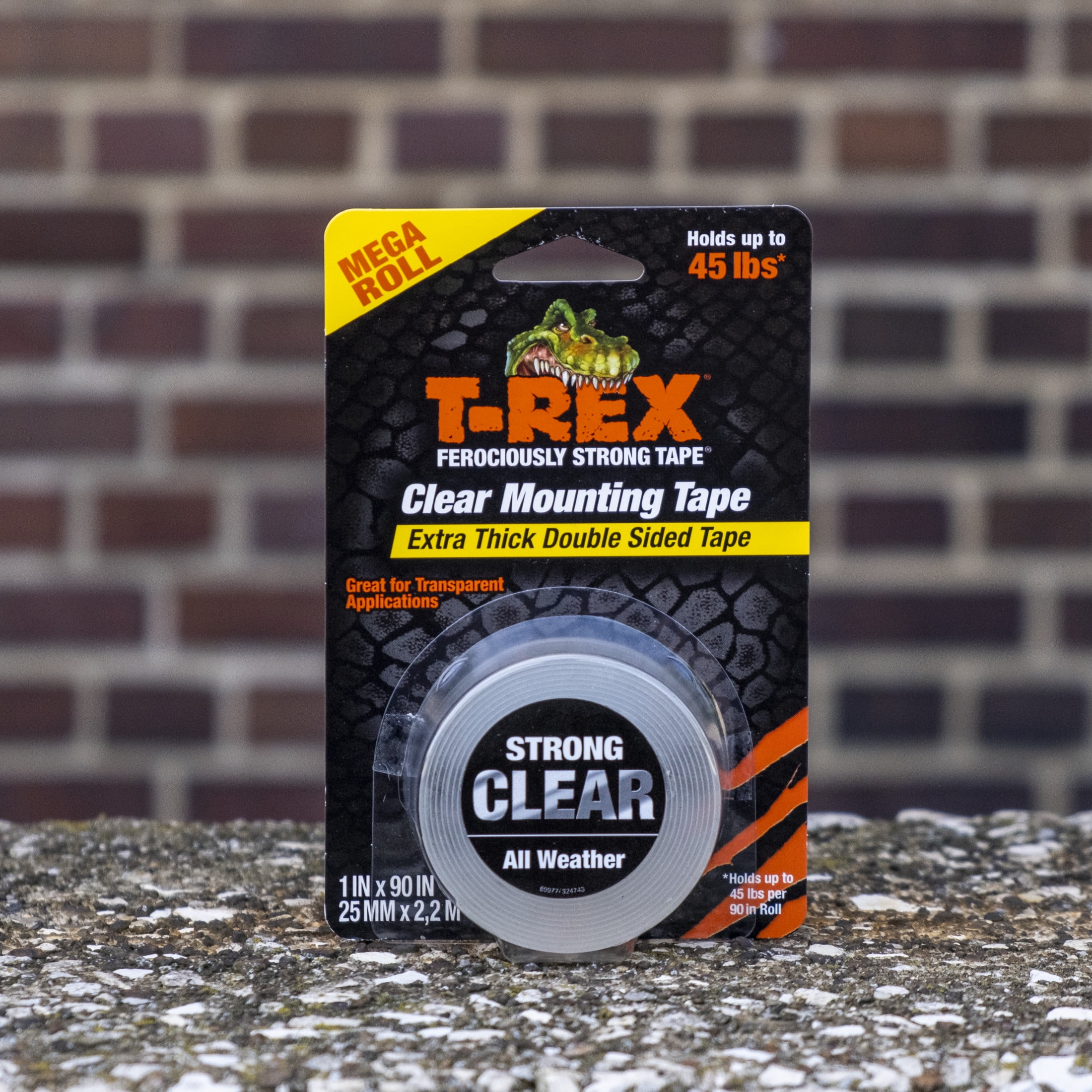 (3 pack) T-Rex Brand Ferociously Strong Extra Thick Mounting Tape, 1 in. x 90 in., Clear